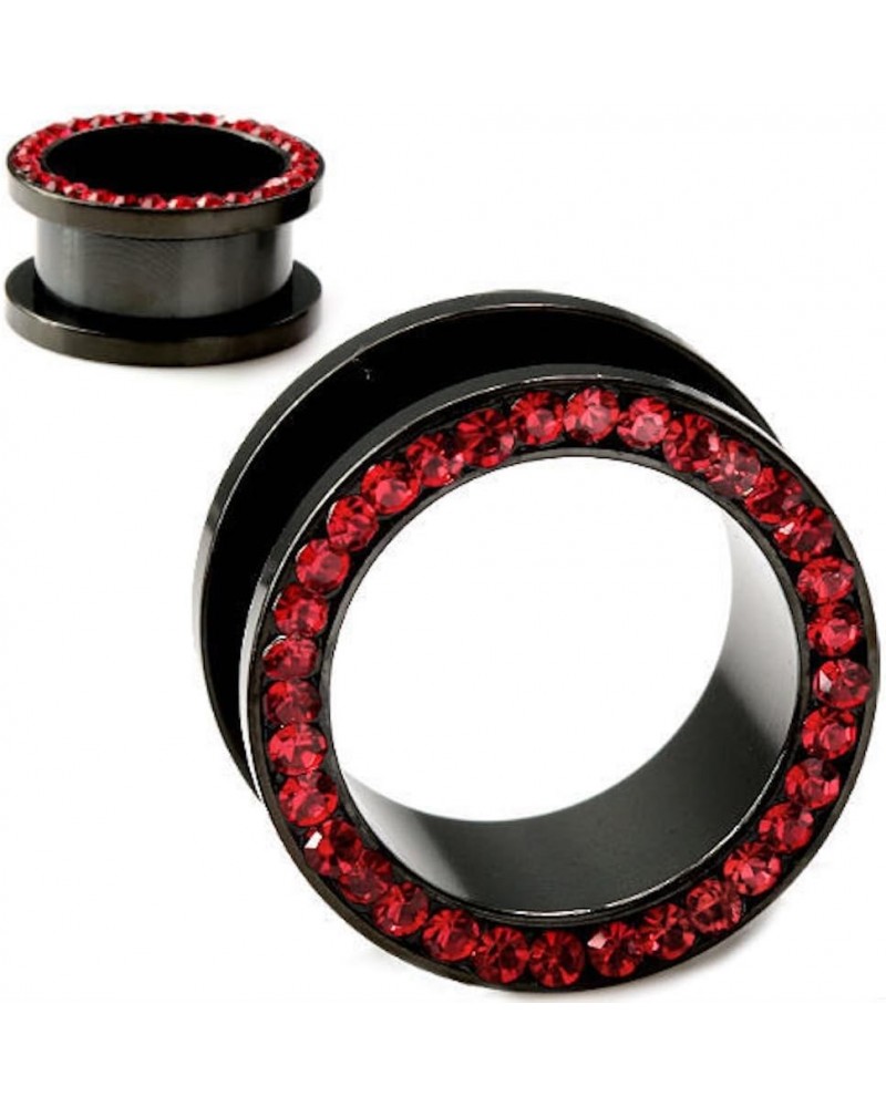 Black Titanium with Red CZ Over Surgical Steel Screw-on Plugs/Gauges 2 Pieces (1 Pair) (B/60) 0G (8MM) $9.27 Body Jewelry