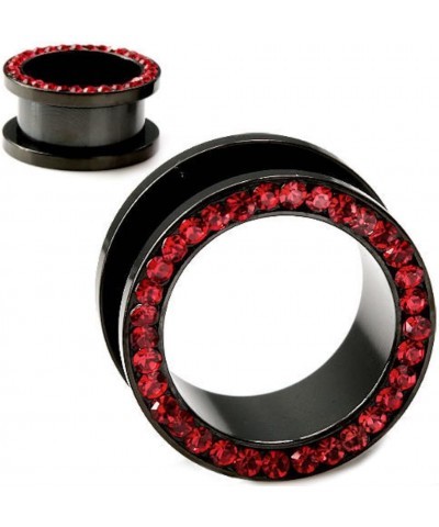 Black Titanium with Red CZ Over Surgical Steel Screw-on Plugs/Gauges 2 Pieces (1 Pair) (B/60) 0G (8MM) $9.27 Body Jewelry