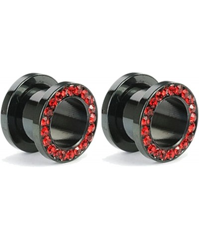 Black Titanium with Red CZ Over Surgical Steel Screw-on Plugs/Gauges 2 Pieces (1 Pair) (B/60) 0G (8MM) $9.27 Body Jewelry