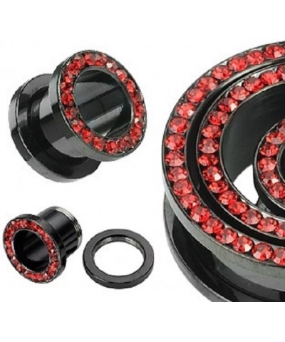 Black Titanium with Red CZ Over Surgical Steel Screw-on Plugs/Gauges 2 Pieces (1 Pair) (B/60) 0G (8MM) $9.27 Body Jewelry