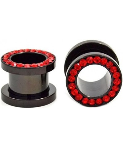 Black Titanium with Red CZ Over Surgical Steel Screw-on Plugs/Gauges 2 Pieces (1 Pair) (B/60) 0G (8MM) $9.27 Body Jewelry