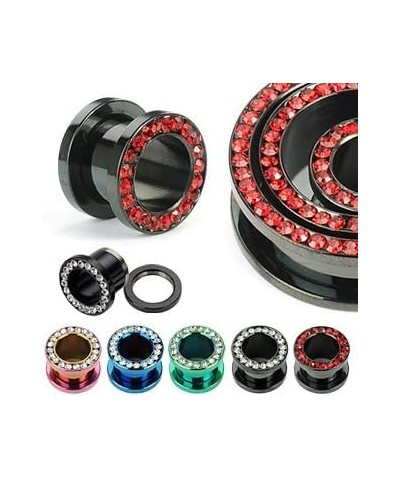 Black Titanium with Red CZ Over Surgical Steel Screw-on Plugs/Gauges 2 Pieces (1 Pair) (B/60) 0G (8MM) $9.27 Body Jewelry