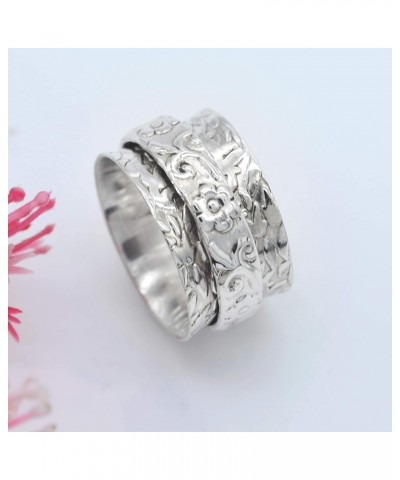 925 Sterling Silver Floral Spinner Ring for Women Spiral Beads Wide Fidget Ring Band 8.5 $16.79 Rings