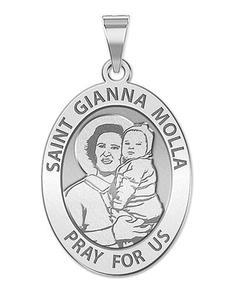 Saint Gianna Beretta Molla Oval Religious Medal - in Sterling Silver and 10K or 14K Gold 1/2 x 2/3 Inch Medal With Engraving ...