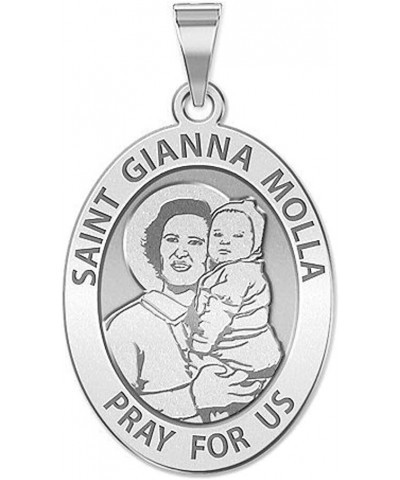 Saint Gianna Beretta Molla Oval Religious Medal - in Sterling Silver and 10K or 14K Gold 1/2 x 2/3 Inch Medal With Engraving ...