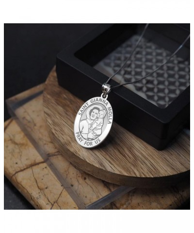 Saint Gianna Beretta Molla Oval Religious Medal - in Sterling Silver and 10K or 14K Gold 1/2 x 2/3 Inch Medal With Engraving ...