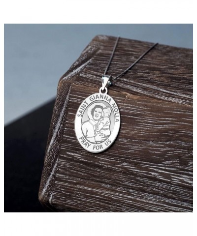 Saint Gianna Beretta Molla Oval Religious Medal - in Sterling Silver and 10K or 14K Gold 1/2 x 2/3 Inch Medal With Engraving ...