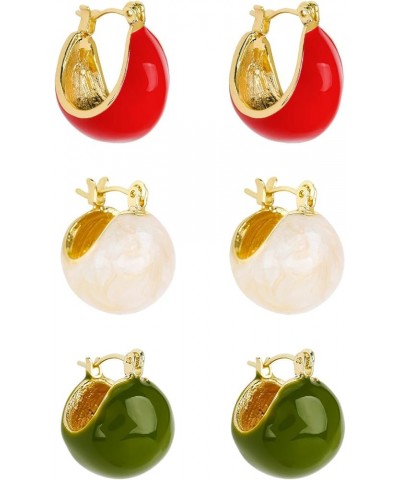 Bottega Earring Dupes for Women - 3 Pairs Chunky Hoop Waterdrop Stud Earrings Set Colorful $9.59 Earrings