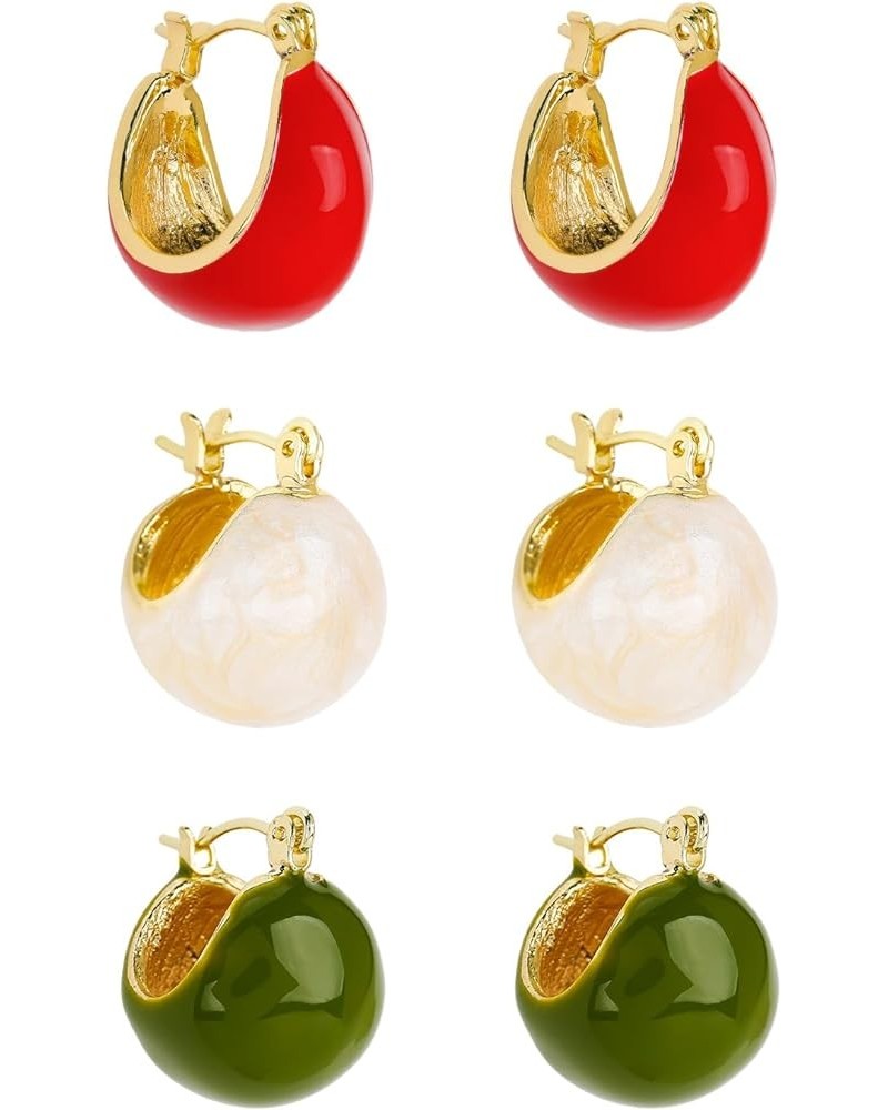 Bottega Earring Dupes for Women - 3 Pairs Chunky Hoop Waterdrop Stud Earrings Set Colorful $9.59 Earrings