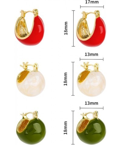 Bottega Earring Dupes for Women - 3 Pairs Chunky Hoop Waterdrop Stud Earrings Set Colorful $9.59 Earrings