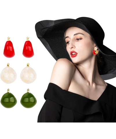 Bottega Earring Dupes for Women - 3 Pairs Chunky Hoop Waterdrop Stud Earrings Set Colorful $9.59 Earrings