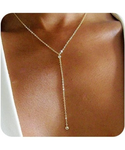 Long Gold Necklace for Women 14K Gold Plated Dainty Lariat Y Necklaces Pearl Heart Beads Cubic Zirconia Diamond Pendant Drop ...