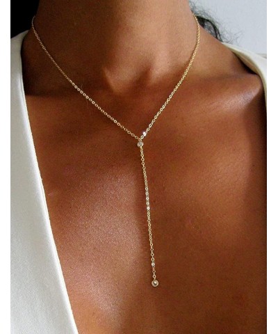 Long Gold Necklace for Women 14K Gold Plated Dainty Lariat Y Necklaces Pearl Heart Beads Cubic Zirconia Diamond Pendant Drop ...