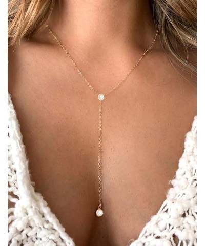 Long Gold Necklace for Women 14K Gold Plated Dainty Lariat Y Necklaces Pearl Heart Beads Cubic Zirconia Diamond Pendant Drop ...