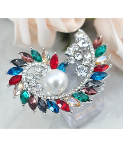 GYN&Joy Gold Tone Colorful Crystal Rhinestone Flower Brooch Pin Bridal Bouquet Wedding Jewelry Multicolor $11.20 Brooches & Pins