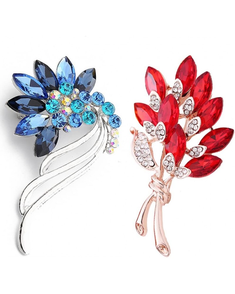 Rose Flowers Brooches Pins Women's Fashion Crystal Pins Tulip Brooch Alloy Rhinestone Leaf Brooch Feathers and Leaves $6.50 B...