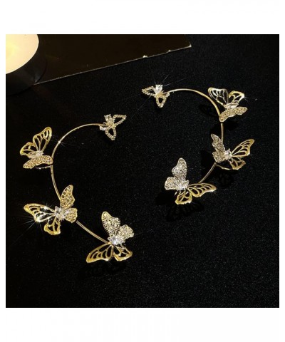 2Pcs Glitter Rhinestone Butterfly Ear Cuff Vintage Non-Piercing Fake Earrings Bridal Wedding Climber Ear Wrap Prom Ball Ear J...