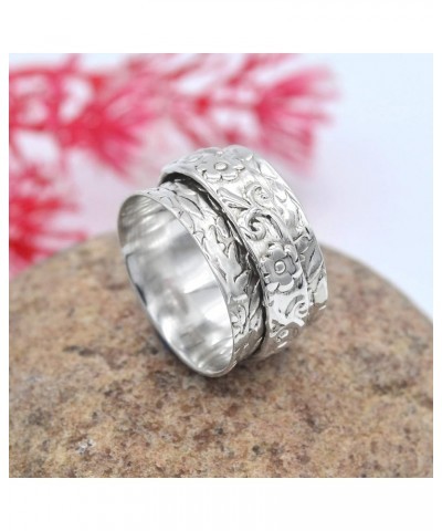 925 Sterling Silver Floral Spinner Ring for Women Spiral Beads Wide Fidget Ring Band 8.5 $16.79 Rings