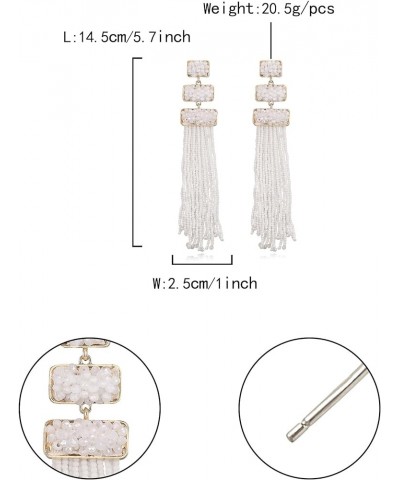 Tassel Beaded Earrings, Summer Statement Boho Beaded Long Fringe Drop Dangle Chandelier Earrings for Women White $11.59 Earrings