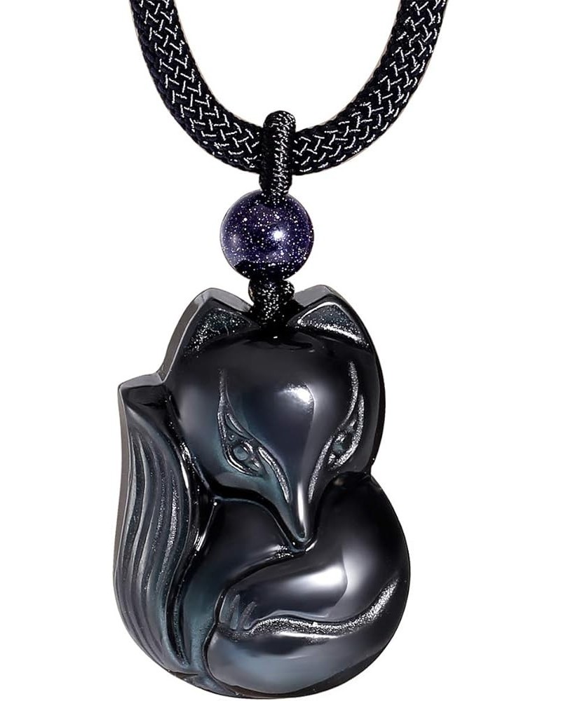 Obsidian Fox Necklace Pendant for Women Healing Energy Crystal Amulet Animal Gifts Black obsidian fox $12.64 Necklaces