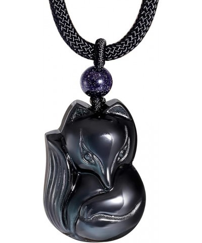 Obsidian Fox Necklace Pendant for Women Healing Energy Crystal Amulet Animal Gifts Black obsidian fox $12.64 Necklaces