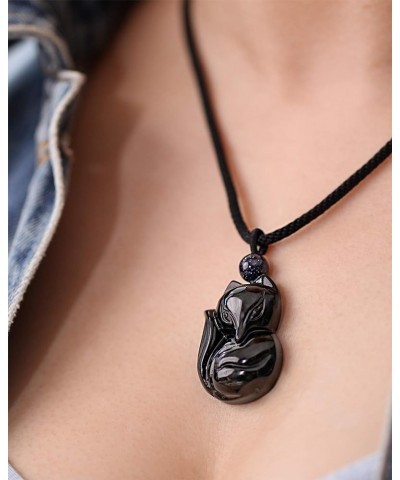 Obsidian Fox Necklace Pendant for Women Healing Energy Crystal Amulet Animal Gifts Black obsidian fox $12.64 Necklaces