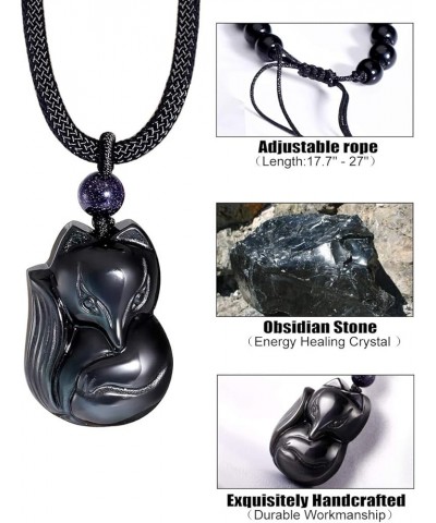 Obsidian Fox Necklace Pendant for Women Healing Energy Crystal Amulet Animal Gifts Black obsidian fox $12.64 Necklaces