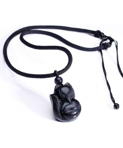 Obsidian Fox Necklace Pendant for Women Healing Energy Crystal Amulet Animal Gifts Black obsidian fox $12.64 Necklaces