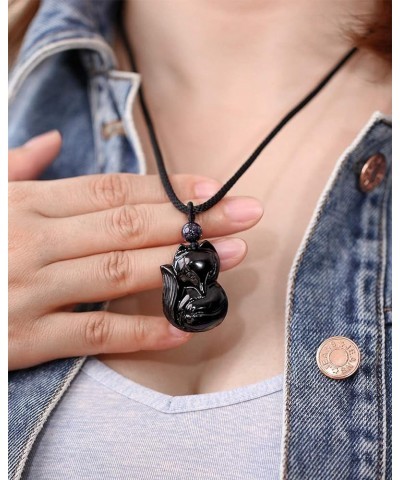 Obsidian Fox Necklace Pendant for Women Healing Energy Crystal Amulet Animal Gifts Black obsidian fox $12.64 Necklaces