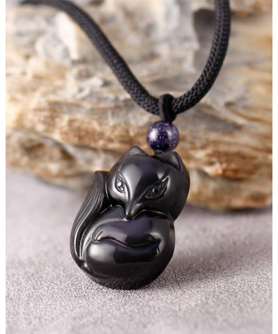 Obsidian Fox Necklace Pendant for Women Healing Energy Crystal Amulet Animal Gifts Black obsidian fox $12.64 Necklaces