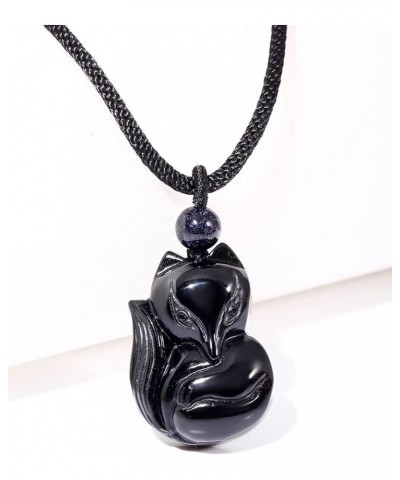 Obsidian Fox Necklace Pendant for Women Healing Energy Crystal Amulet Animal Gifts Black obsidian fox $12.64 Necklaces