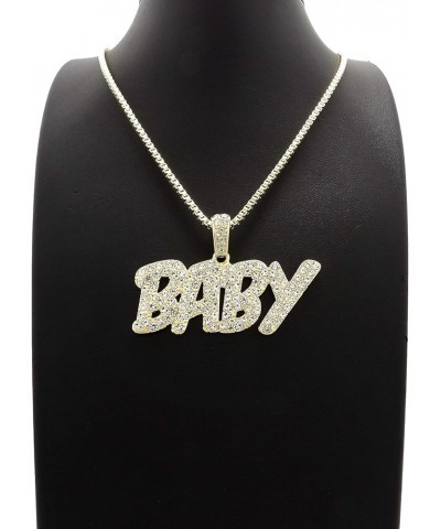 Stone Filled Baby Pendant 24 inches Box,Cuban,Rope Chain Necklace Gold / 2.5mm 24" Box Chain $10.66 Necklaces