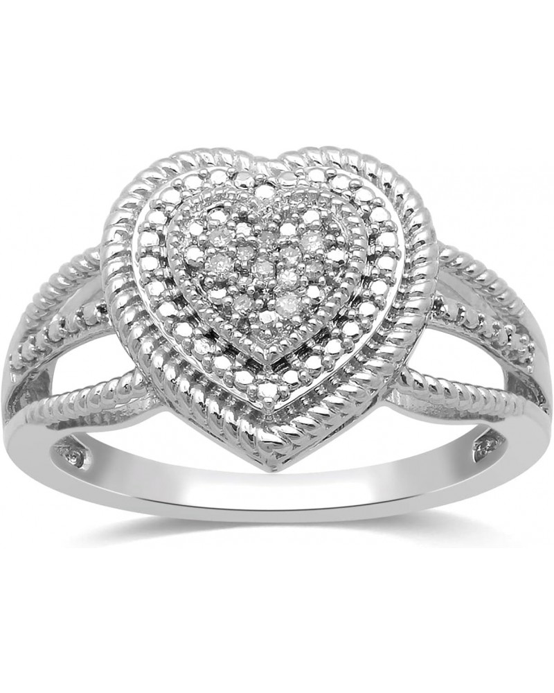 Sterling Silver Natural White Round Diamond Accent Rope Texture Heart Promise Ring, Size 7 $41.24 Rings