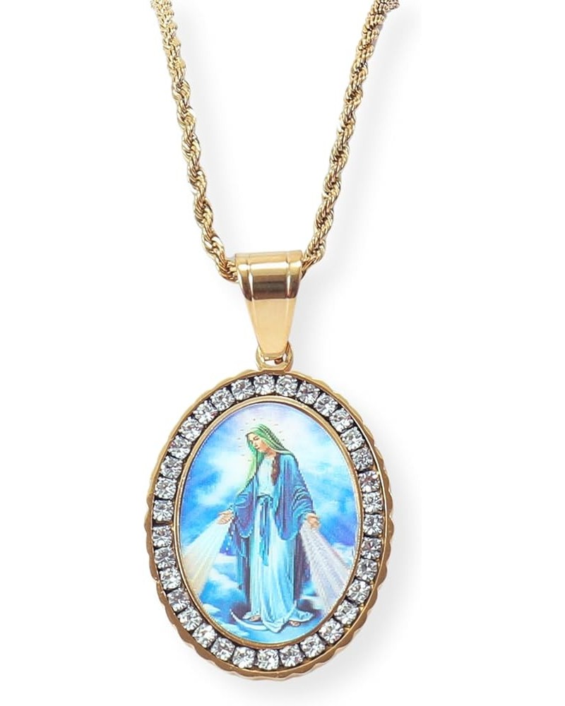 Store Lenticular 3D Photo Flip Pendant Necklace Holy Mary, Jesus Flipping Images Iced Out Jewelry for Women Men Catholic Gift...