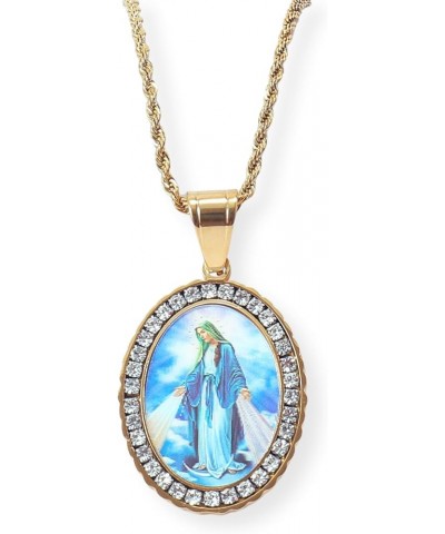 Store Lenticular 3D Photo Flip Pendant Necklace Holy Mary, Jesus Flipping Images Iced Out Jewelry for Women Men Catholic Gift...