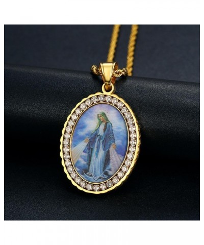 Store Lenticular 3D Photo Flip Pendant Necklace Holy Mary, Jesus Flipping Images Iced Out Jewelry for Women Men Catholic Gift...