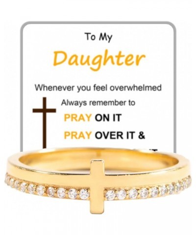 To My Daughter, Pray On It Golden Cross Ring, Let Go And Let God Ring, Pray Ring Pray Cross Ring for Daughter, Stackable Cubi...