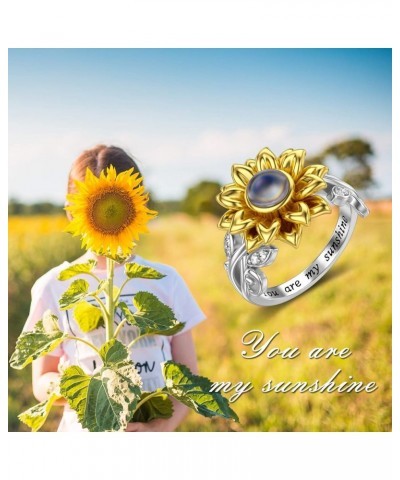 Sunflower Ring with I Love You 100 Languages Stone You Are My Sunshine Flower Ring Gift for Women Girl Sunflower size 7 $26.3...