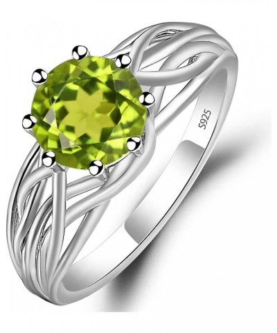 S925 Sterling Silver Round Cut 7 MM Gemstone Ring Personalized Promise Ring Abstract Ring for Women Peridot $54.45 Rings