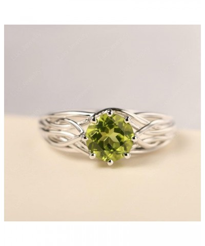 S925 Sterling Silver Round Cut 7 MM Gemstone Ring Personalized Promise Ring Abstract Ring for Women Peridot $54.45 Rings