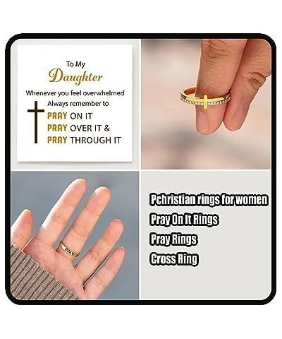 To My Daughter, Pray On It Golden Cross Ring, Let Go And Let God Ring, Pray Ring Pray Cross Ring for Daughter, Stackable Cubi...