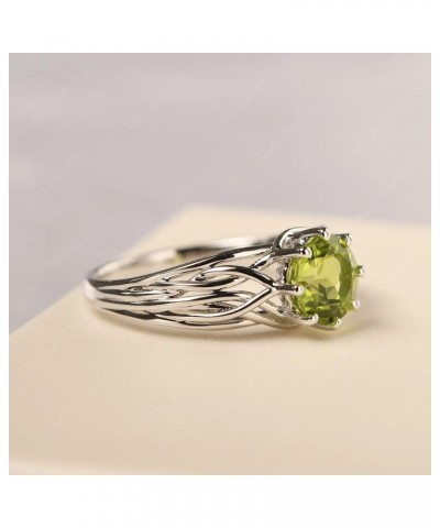 S925 Sterling Silver Round Cut 7 MM Gemstone Ring Personalized Promise Ring Abstract Ring for Women Peridot $54.45 Rings