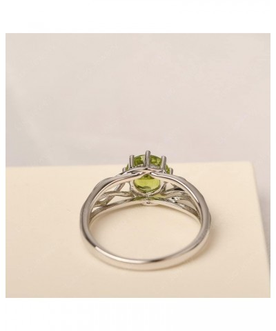 S925 Sterling Silver Round Cut 7 MM Gemstone Ring Personalized Promise Ring Abstract Ring for Women Peridot $54.45 Rings