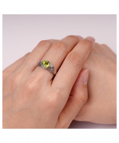 S925 Sterling Silver Round Cut 7 MM Gemstone Ring Personalized Promise Ring Abstract Ring for Women Peridot $54.45 Rings