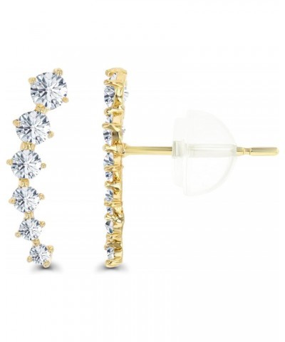 14K Yellow Gold Graduated Round Cut Ear Crawler AAA Cubic Zirconia Stud Earrings $35.00 Earrings