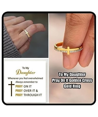 To My Daughter, Pray On It Golden Cross Ring, Let Go And Let God Ring, Pray Ring Pray Cross Ring for Daughter, Stackable Cubi...