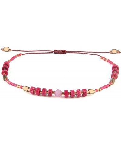 Thin Rope Friendship Bracelet Handmade Japanese Seed Bead Adjustable String Bracelets for Women Girls Red 15I $11.56 Bracelets