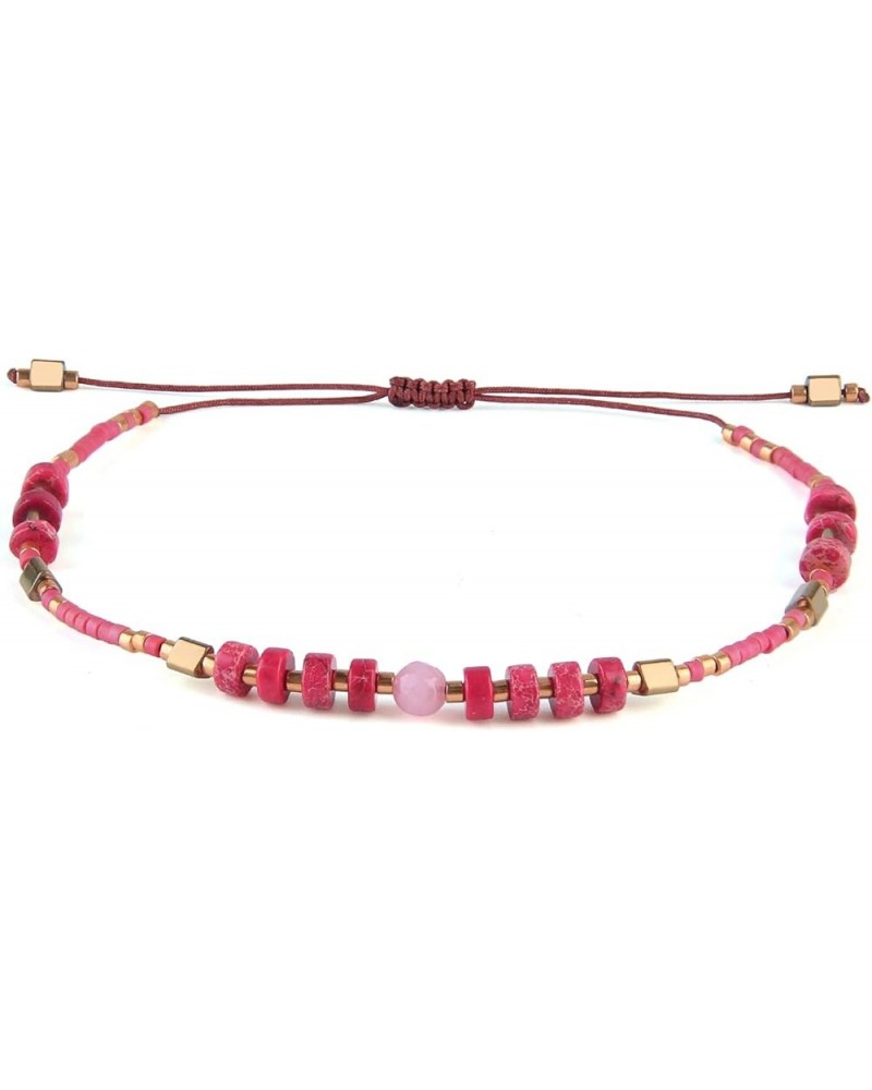 Thin Rope Friendship Bracelet Handmade Japanese Seed Bead Adjustable String Bracelets for Women Girls Red 15I $11.56 Bracelets