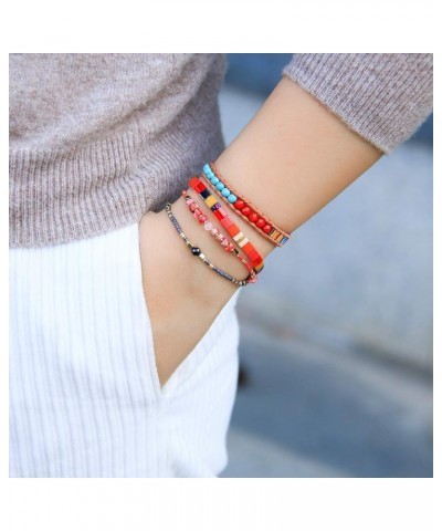 Thin Rope Friendship Bracelet Handmade Japanese Seed Bead Adjustable String Bracelets for Women Girls Red 15I $11.56 Bracelets