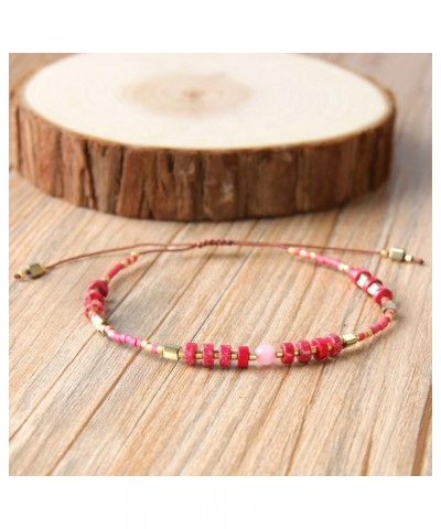 Thin Rope Friendship Bracelet Handmade Japanese Seed Bead Adjustable String Bracelets for Women Girls Red 15I $11.56 Bracelets